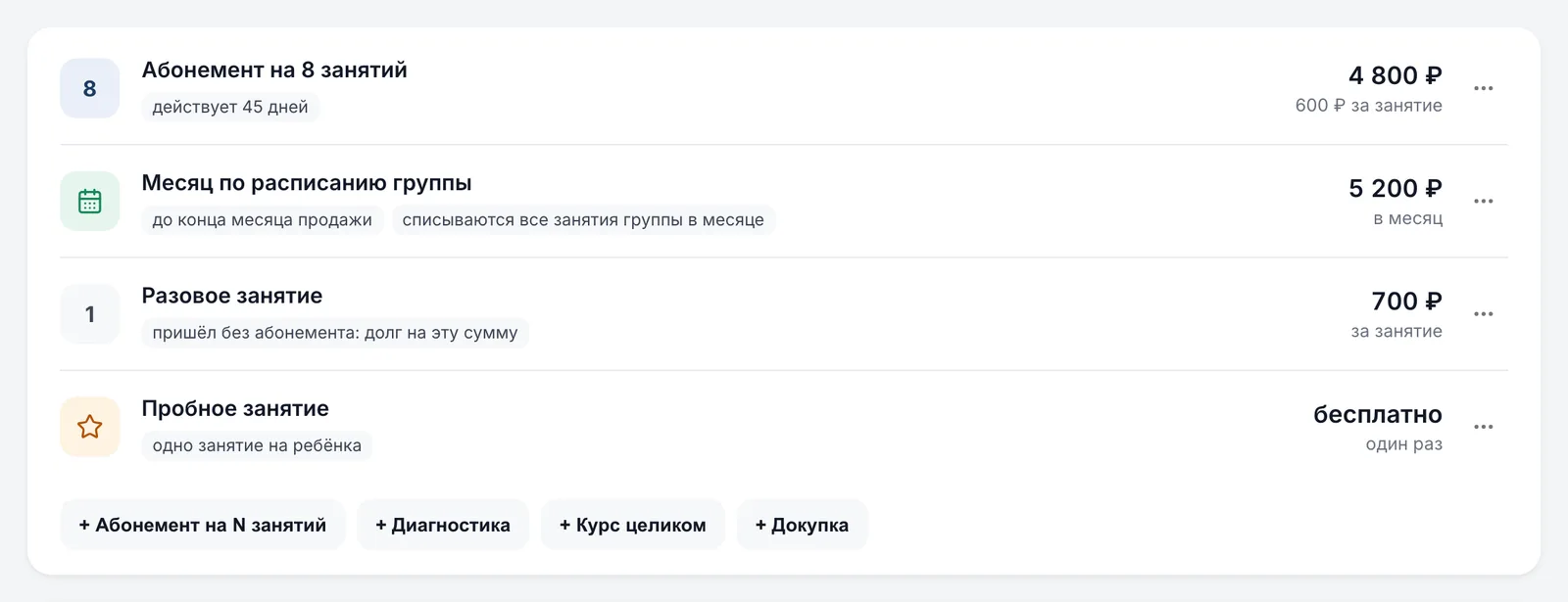 Вкладка «Цены» направления